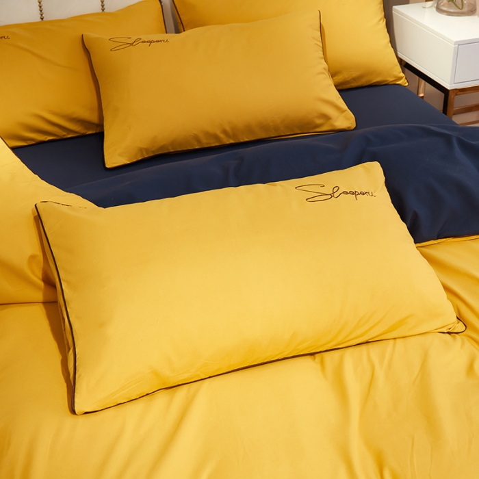 91家纺网 家纺一手货源 找家纺 曼谷 新款轻奢刺绣四件套菲洛斯系列 菲洛斯-黄+藏青