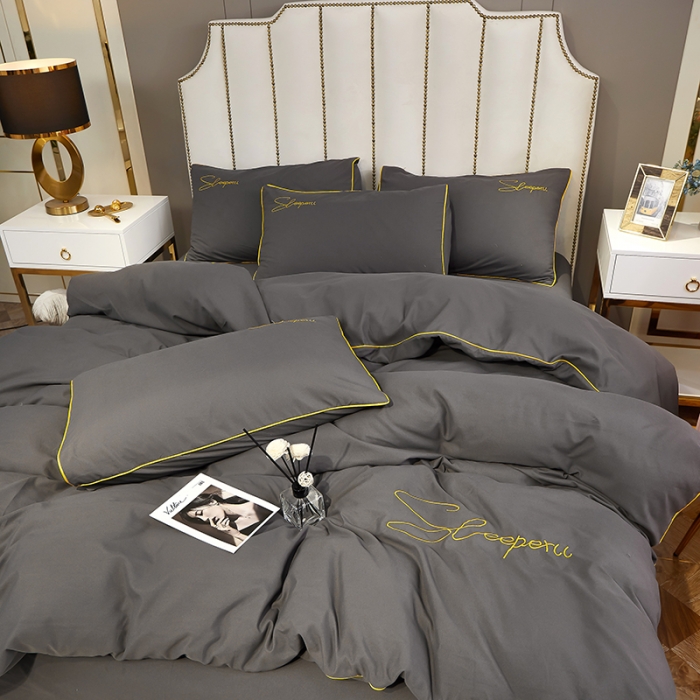 91家纺网 家纺一手货源 找家纺 曼谷 新款轻奢刺绣四件套菲洛斯系列 菲洛斯-灰