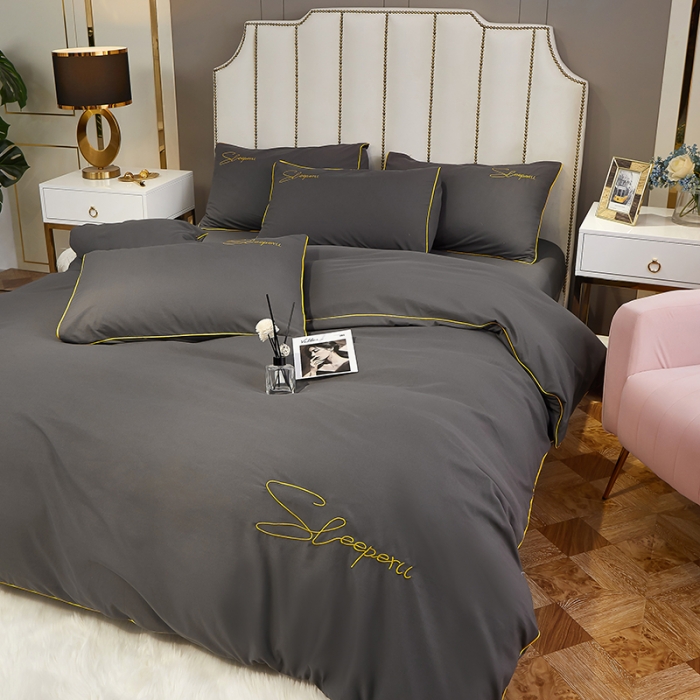 91家纺网 家纺一手货源 找家纺 曼谷 新款轻奢刺绣四件套菲洛斯系列 菲洛斯-灰