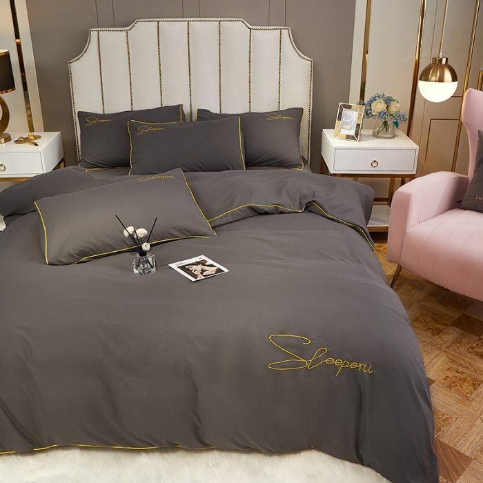 91家纺网 家纺一手货源 找家纺 曼谷 新款轻奢刺绣四件套菲洛斯系列 菲洛斯-灰