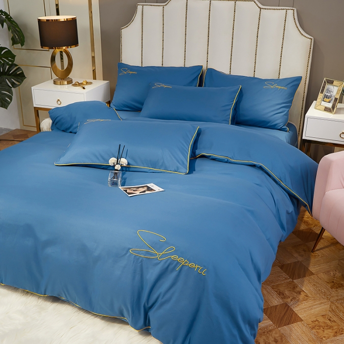 91家纺网 家纺一手货源 找家纺 曼谷 新款轻奢刺绣四件套菲洛斯系列 菲洛斯-蓝