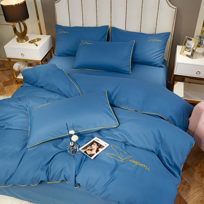 91家纺网 家纺一手货源 找家纺 曼谷 新款轻奢刺绣四件套菲洛斯系列 菲洛斯-蓝