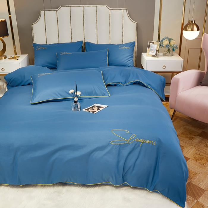 91家纺网 家纺一手货源 找家纺 曼谷 新款轻奢刺绣四件套菲洛斯系列 菲洛斯-蓝