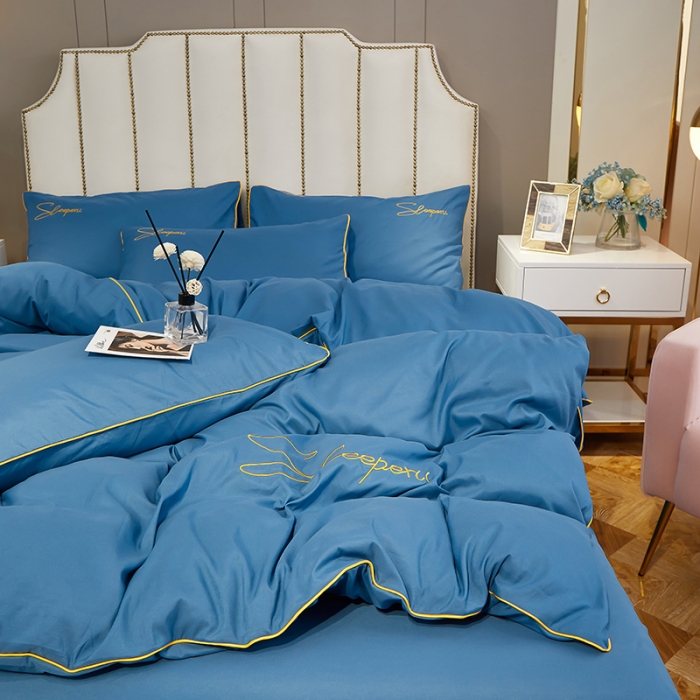 91家纺网 家纺一手货源 找家纺 曼谷 新款轻奢刺绣四件套菲洛斯系列 菲洛斯-蓝