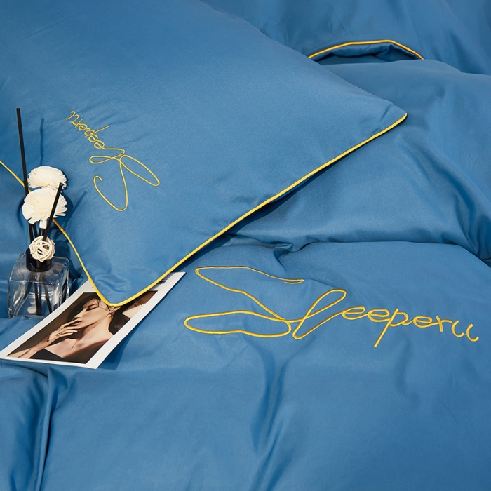 91家纺网 家纺一手货源 找家纺 曼谷 新款轻奢刺绣四件套菲洛斯系列 菲洛斯-蓝