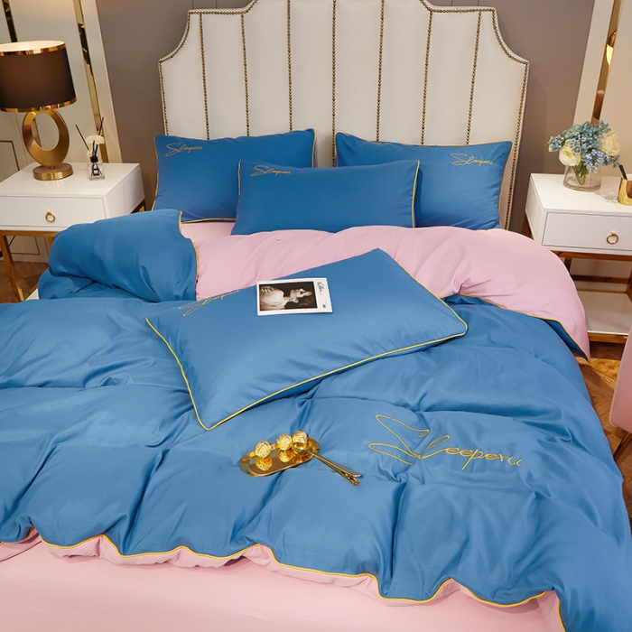 91家纺网 家纺一手货源 找家纺 曼谷 新款轻奢刺绣四件套菲洛斯系列 菲洛斯-蓝+粉