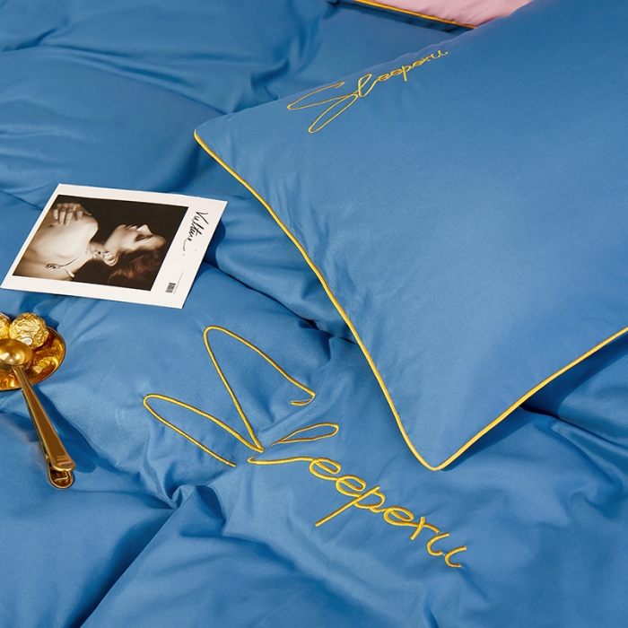 91家纺网 家纺一手货源 找家纺 曼谷 新款轻奢刺绣四件套菲洛斯系列 菲洛斯-蓝+粉