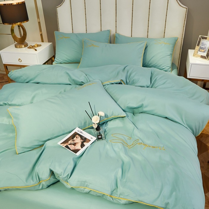 91家纺网 家纺一手货源 找家纺 曼谷 新款轻奢刺绣四件套菲洛斯系列 菲洛斯-山葵绿