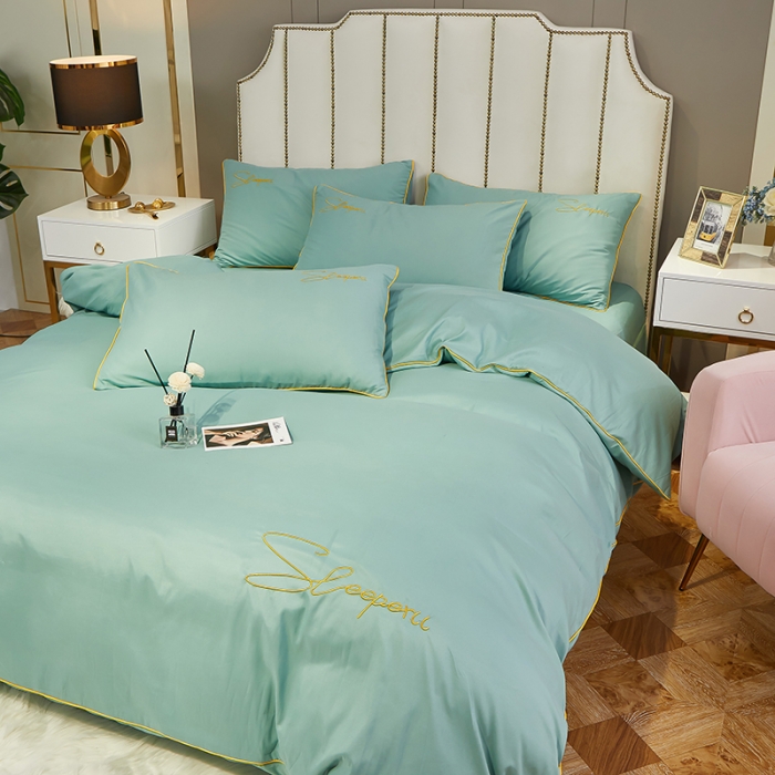 91家纺网 家纺一手货源 找家纺 曼谷 新款轻奢刺绣四件套菲洛斯系列 菲洛斯-山葵绿