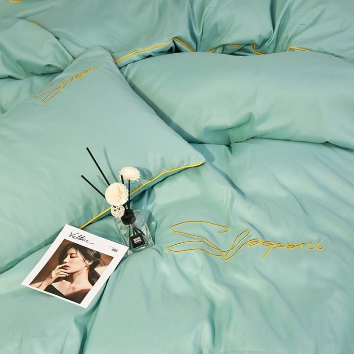 91家纺网 家纺一手货源 找家纺 曼谷 新款轻奢刺绣四件套菲洛斯系列 菲洛斯-山葵绿