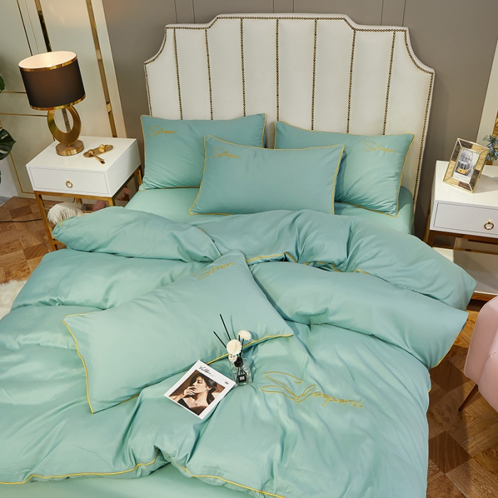 91家纺网 家纺一手货源 找家纺 曼谷 新款轻奢刺绣四件套菲洛斯系列 菲洛斯-山葵绿