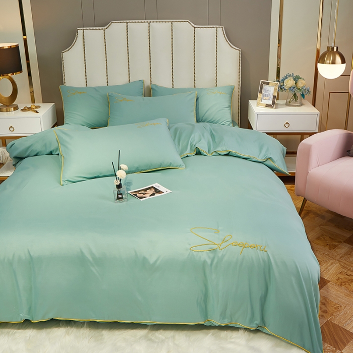 91家纺网 家纺一手货源 找家纺 曼谷 新款轻奢刺绣四件套菲洛斯系列 菲洛斯-山葵绿