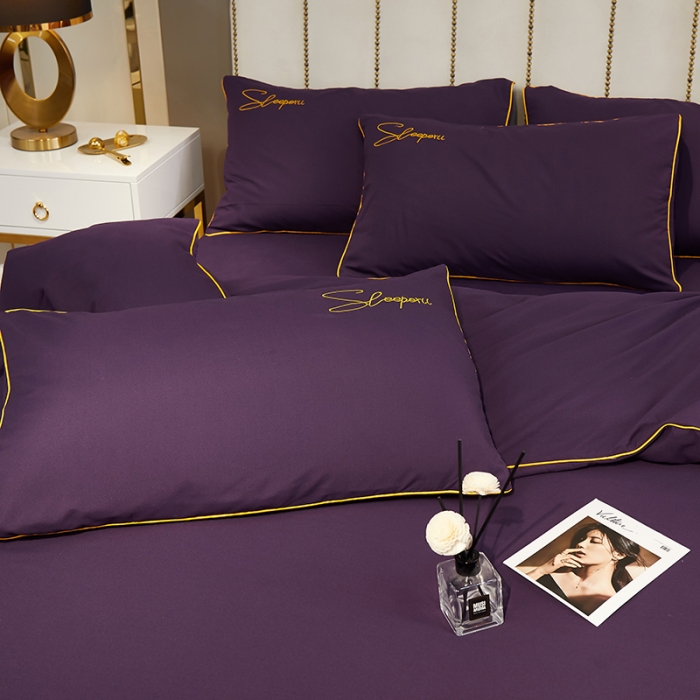 91家纺网 家纺一手货源 找家纺 曼谷 新款轻奢刺绣四件套菲洛斯系列 菲洛斯-深紫