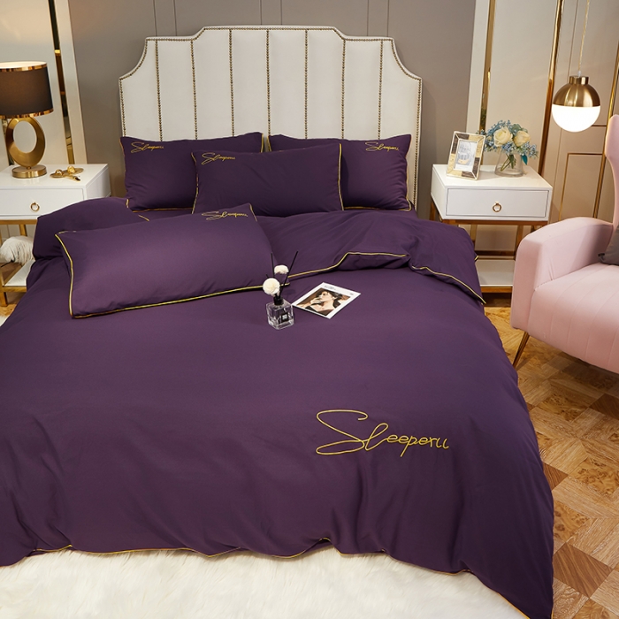 91家纺网 家纺一手货源 找家纺 曼谷 新款轻奢刺绣四件套菲洛斯系列 菲洛斯-深紫