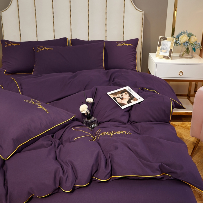 91家纺网 家纺一手货源 找家纺 曼谷 新款轻奢刺绣四件套菲洛斯系列 菲洛斯-深紫