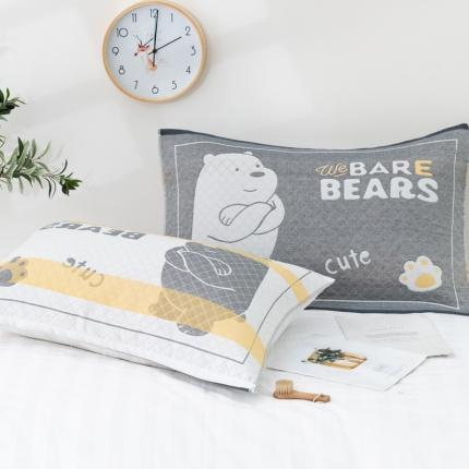 91家纺网 家纺一手货源 找家纺 朴尔2020特惠混纺棉质三层纱布独版AB面枕巾 白熊灰