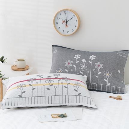 91家纺网 家纺一手货源 找家纺 朴尔2020特惠混纺棉质三层纱布独版AB面枕巾 花中细语灰