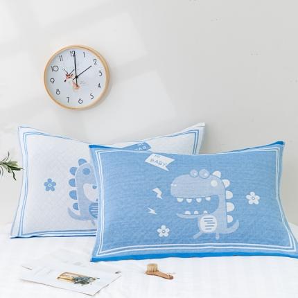 91家纺网 家纺一手货源 找家纺 朴尔2020特惠混纺棉质三层纱布独版AB面枕巾 小恐龙兰