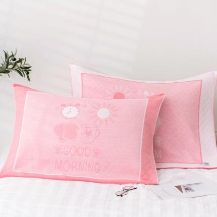 91家纺网 家纺一手货源 找家纺 朴尔2020特惠混纺棉质三层纱布独版AB面枕巾 早安粉