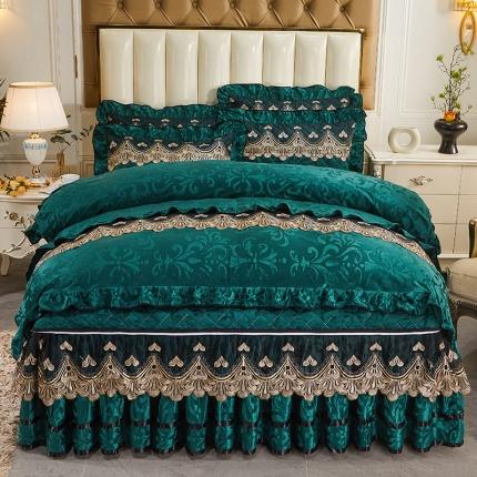 91家纺网 家纺一手货源 找家纺 网红馆  2025新款天鹅绒盛世佳人床裙四件套 翡翠