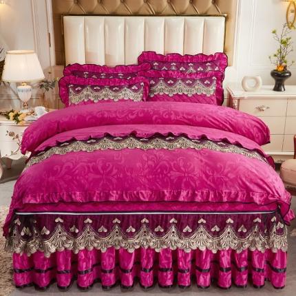 91家纺网 家纺一手货源 找家纺 网红馆  2025新款天鹅绒盛世佳人床裙四件套 玫红