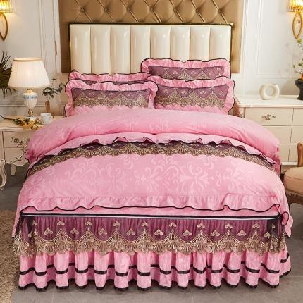 网红馆  2025新款天鹅绒盛世佳人床裙四件套 蜜粉