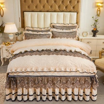 网红馆  2025新款天鹅绒盛世佳人床裙四件套 奶白