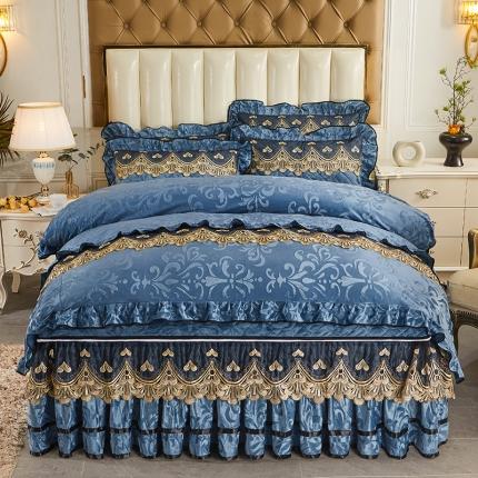 网红馆  2025新款天鹅绒盛世佳人床裙四件套 普兰