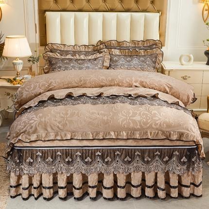 91家纺网 家纺一手货源 找家纺 网红馆  2025新款天鹅绒盛世佳人床裙四件套 香槟