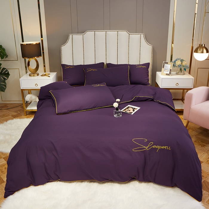 91家纺网 家纺一手货源 找家纺 曼谷 新款轻奢刺绣四件套菲洛斯系列 菲洛斯-深紫