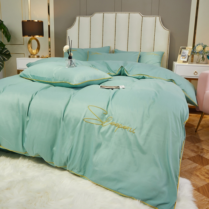 91家纺网 家纺一手货源 找家纺 曼谷 新款轻奢刺绣四件套菲洛斯系列 菲洛斯-山葵绿