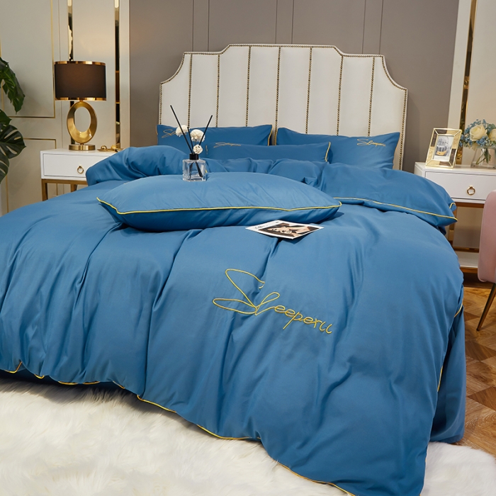 91家纺网 家纺一手货源 找家纺 曼谷 新款轻奢刺绣四件套菲洛斯系列 菲洛斯-蓝