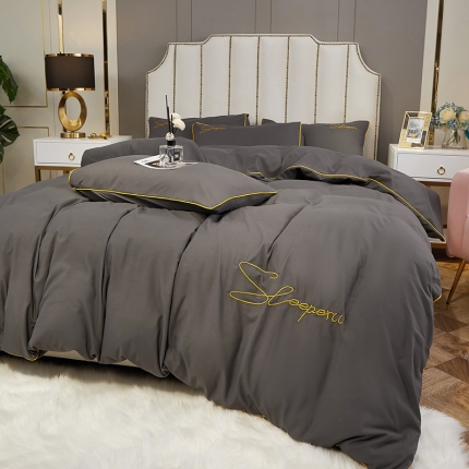91家纺网 家纺一手货源 找家纺 曼谷 新款轻奢刺绣四件套菲洛斯系列 菲洛斯-灰