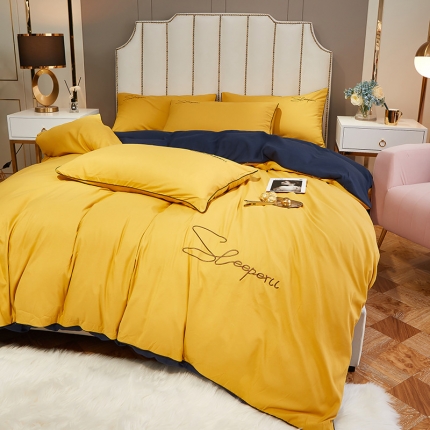 91家纺网 家纺一手货源 找家纺 曼谷 新款轻奢刺绣四件套菲洛斯系列 菲洛斯-黄+藏青