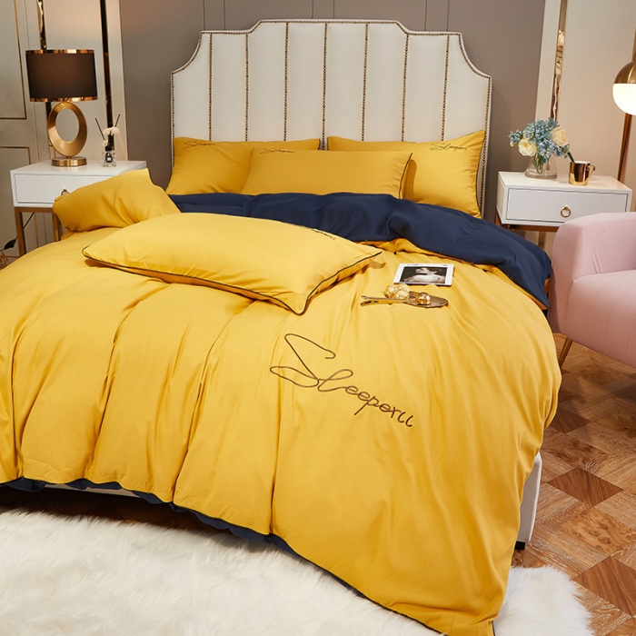 91家纺网 家纺一手货源 找家纺 曼谷 新款轻奢刺绣四件套菲洛斯系列 菲洛斯-黄+藏青