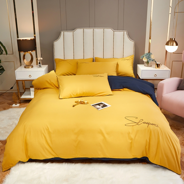 91家纺网 家纺一手货源 找家纺 曼谷 新款轻奢刺绣四件套菲洛斯系列 菲洛斯-黄+藏青