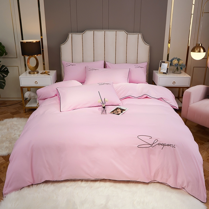 91家纺网 家纺一手货源 找家纺 曼谷 新款轻奢刺绣四件套菲洛斯系列 菲洛斯-粉