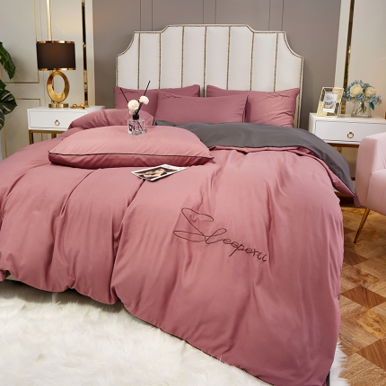 91家纺网 家纺一手货源 找家纺 曼谷 新款轻奢刺绣四件套菲洛斯系列 菲洛斯-豆沙+灰