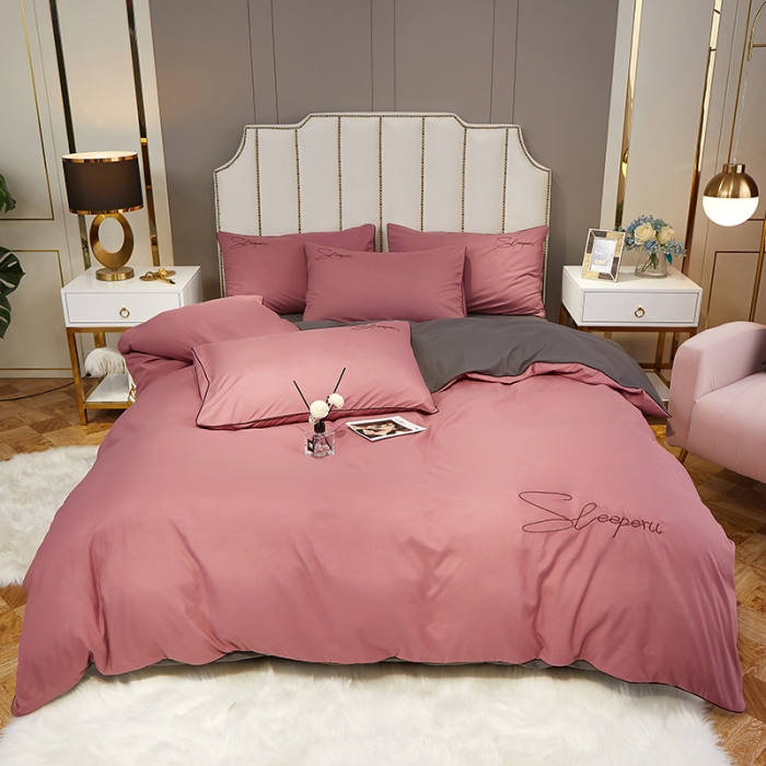 91家纺网 家纺一手货源 找家纺 曼谷 新款轻奢刺绣四件套菲洛斯系列 菲洛斯-豆沙+灰