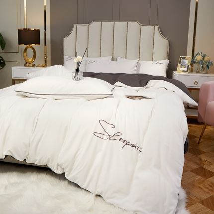 91家纺网 家纺一手货源 找家纺 曼谷 新款轻奢刺绣四件套菲洛斯系列 菲洛斯-白+灰