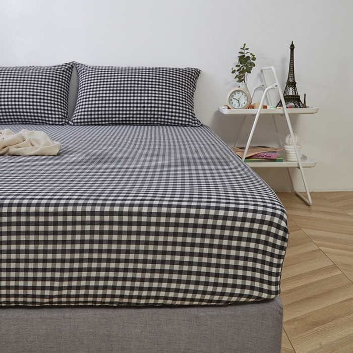 91家纺网 家纺一手货源 找家纺 久典家居 2020新款水洗棉单品床笠 黑白小格