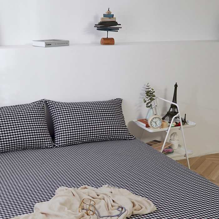 91家纺网 家纺一手货源 找家纺 久典家居 2020新款水洗棉单品床笠 黑白小格