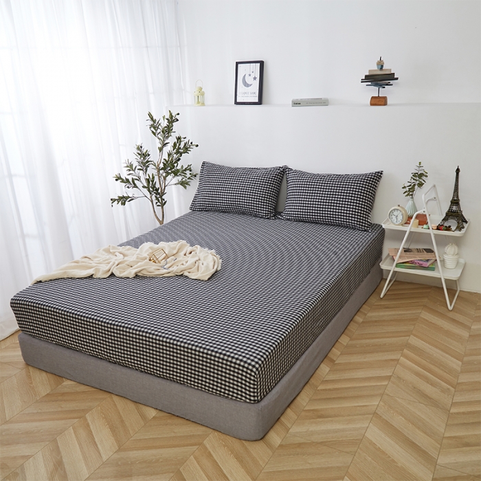 91家纺网 家纺一手货源 找家纺 久典家居 2020新款水洗棉单品床笠 黑白小格