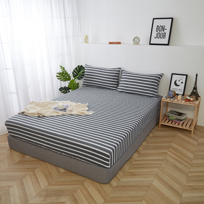 91家纺网 家纺一手货源 找家纺 久典家居 2020新款水洗棉单品床笠 灰粗条