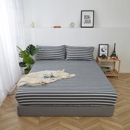 久典家居 2020新款水洗棉单品床笠 灰粗条