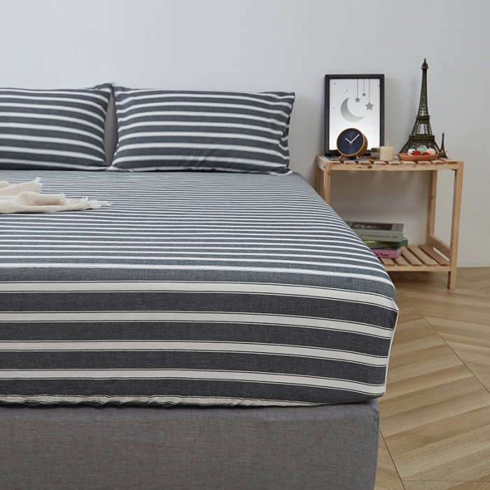 91家纺网 家纺一手货源 找家纺 久典家居 2020新款水洗棉单品床笠 灰粗条