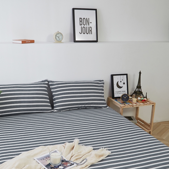 91家纺网 家纺一手货源 找家纺 久典家居 2020新款水洗棉单品床笠 灰粗条