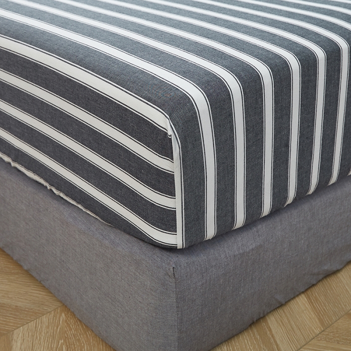 91家纺网 家纺一手货源 找家纺 久典家居 2020新款水洗棉单品床笠 灰粗条