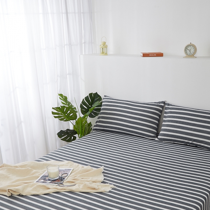 91家纺网 家纺一手货源 找家纺 久典家居 2020新款水洗棉单品床笠 灰粗条