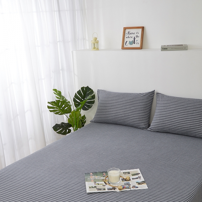 91家纺网 家纺一手货源 找家纺 久典家居 2020新款水洗棉单品床笠 灰细条
